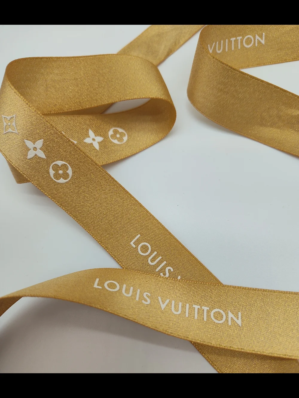 LOUIS VUITTON Gold Metallic Monogram Gift Ribbon 59" x 1" Unused - Picture 3 of 4